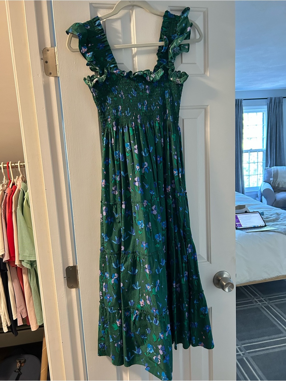 Hill House Green Floral Smocked Nap Dress